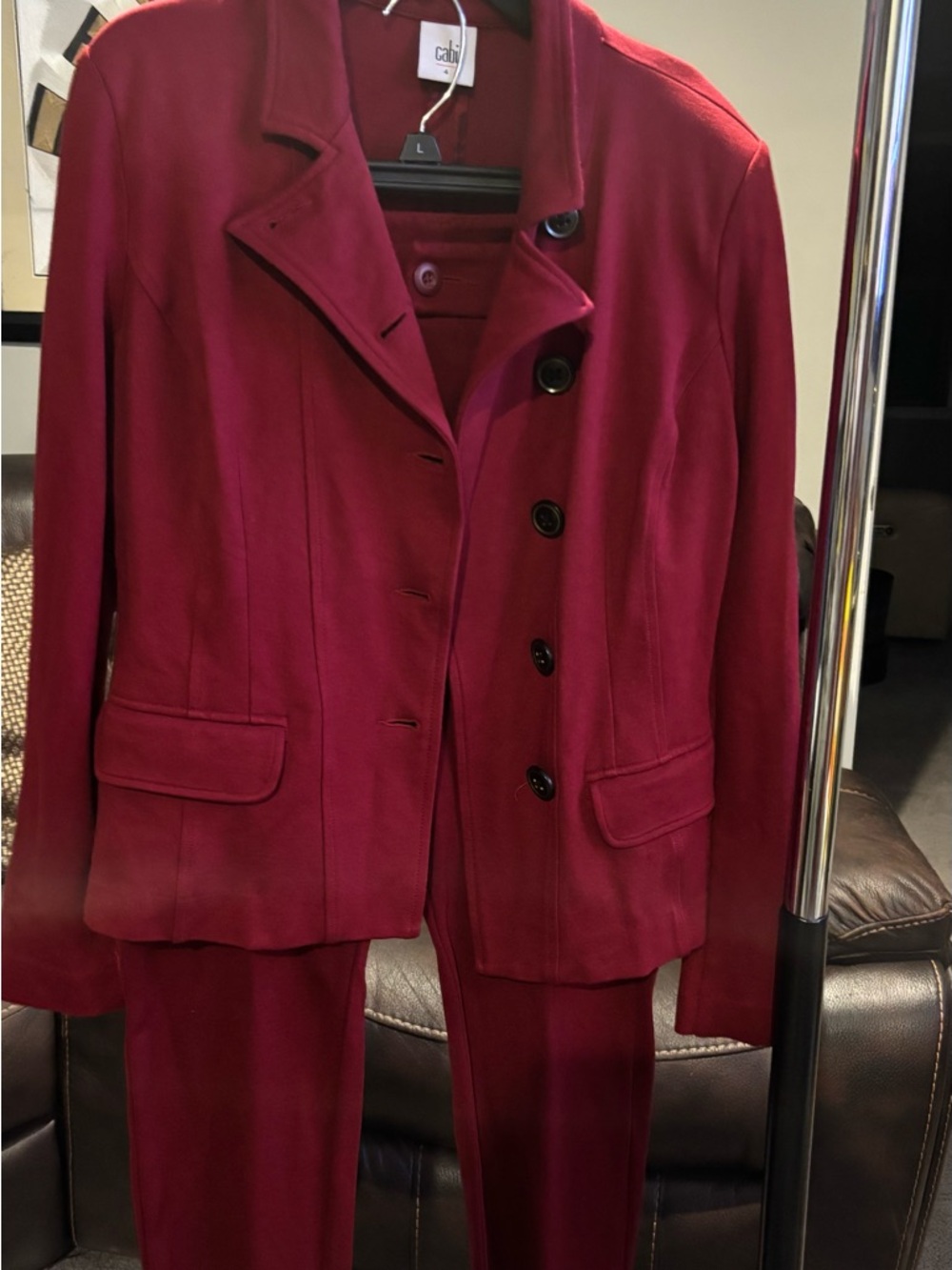 CAbi Women's Burgundy Tailored Pantsuit - Jacket & Slim Trousers